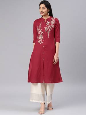 Maroon embroidered cotton kurtas-and-kurtis 1