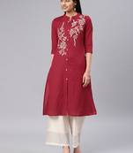 Maroon embroidered cotton kurtas-and-kurtis