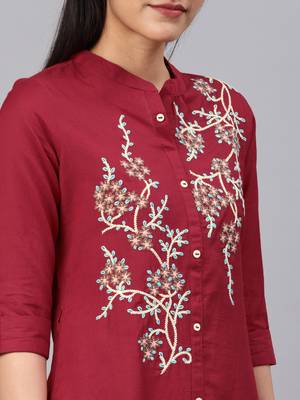 Maroon embroidered cotton kurtas-and-kurtis 2