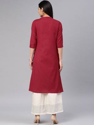Maroon embroidered cotton kurtas-and-kurtis 3
