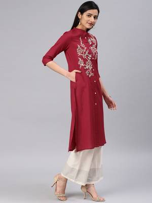 Maroon embroidered cotton kurtas-and-kurtis 4