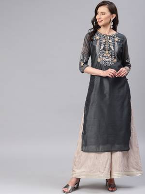Grey embroidered chanderi kurtas-and-kurtis 1