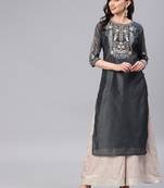 Grey embroidered chanderi kurtas-and-kurtis