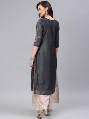 Grey embroidered chanderi kurtas-and-kurtis 3