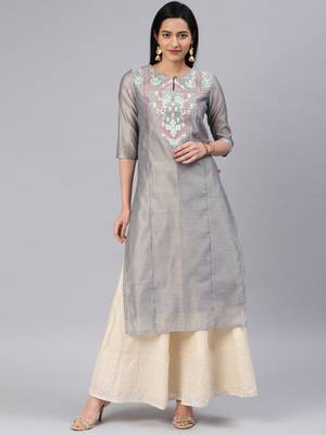 Grey embroidered chanderi kurtas-and-kurtis 1