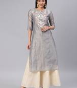 Grey embroidered chanderi kurtas-and-kurtis