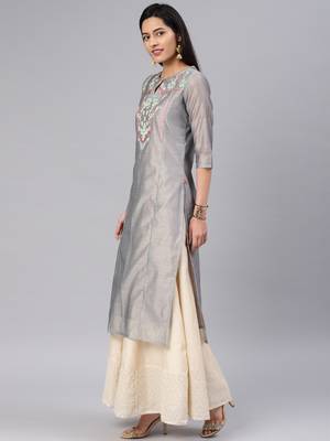 Grey embroidered chanderi kurtas-and-kurtis 4