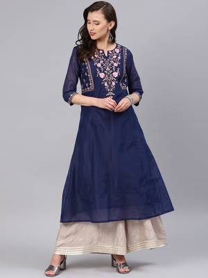 Navy-blue embroidered chanderi kurtas-and-kurtis 1