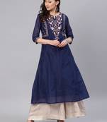 Navy-blue embroidered chanderi kurtas-and-kurtis