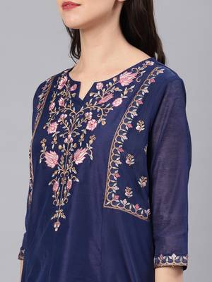 Navy-blue embroidered chanderi kurtas-and-kurtis 2