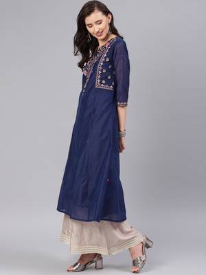 Navy-blue embroidered chanderi kurtas-and-kurtis 4