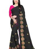 Black Embroidered Chiffon Saree With Blouse