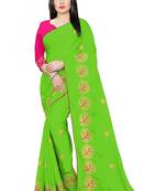 Green Embroidered Chiffon Saree With Blouse