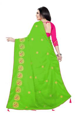 Green Embroidered Chiffon Saree With Blouse 2
