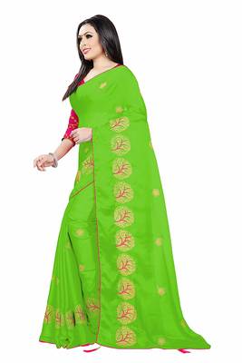 Green Embroidered Chiffon Saree With Blouse 3