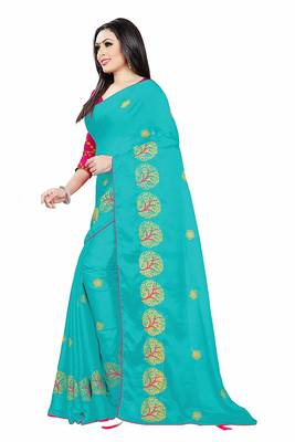 Sky Blue Embroidered Chiffon Saree With Blouse 2