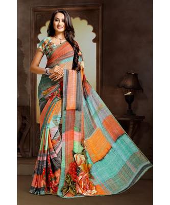multicolor printed bemberg saree with blouse 1