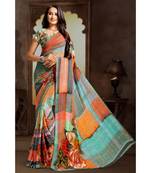 multicolor printed bemberg saree with blouse