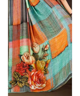 multicolor printed bemberg saree with blouse 3
