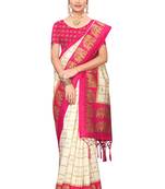 Pink and White Printed Mysore Art Silk Saree With Blouse