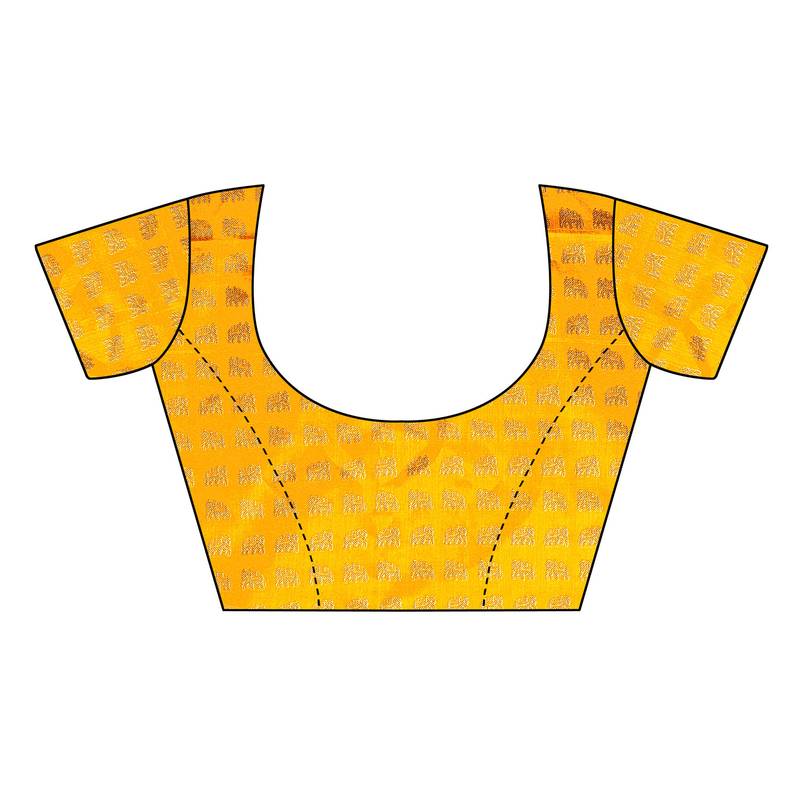 Yellow and White Printed Mysore Art Silk saree with blouse 