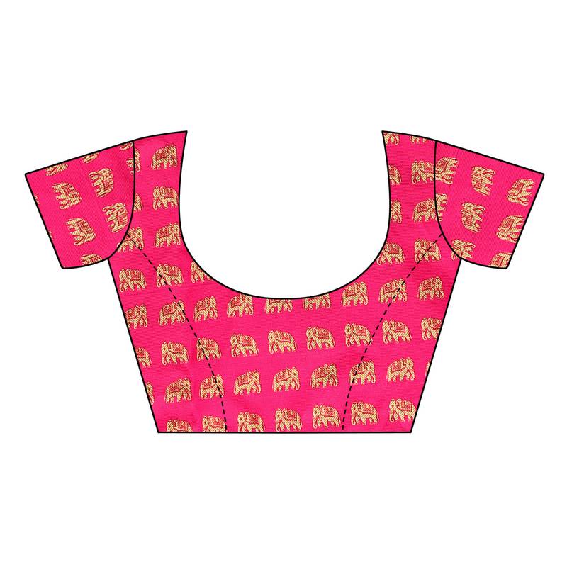 Pink and White Printed Mysore Art Silk Saree With Blouse