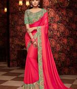 Pink embroidered silk saree with blouse