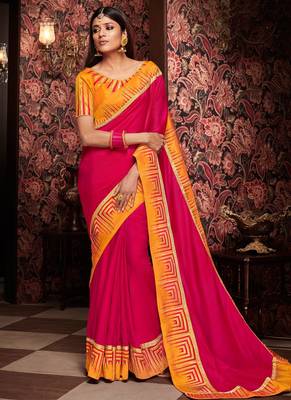 Dark pink embroidered silk saree with blouse 1