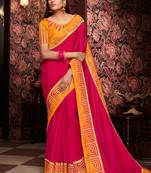 Dark pink embroidered silk saree with blouse