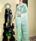 Candy Green Blended Tissue Saree With Silver Thread Work