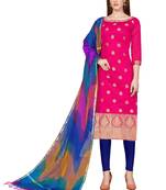 Rani-Pink Woven Banarasi Salwar