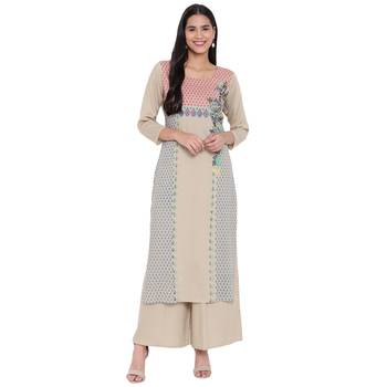 Beige printed rayon kurtas-and-kurtis 1