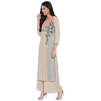Beige printed rayon kurtas-and-kurtis 3