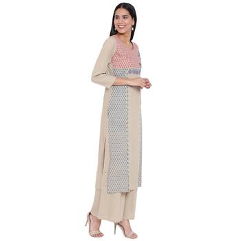 Beige printed rayon kurtas-and-kurtis 4