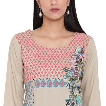 Beige printed rayon kurtas-and-kurtis 5