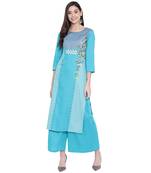 Turquoise printed rayon kurtas-and-kurtis