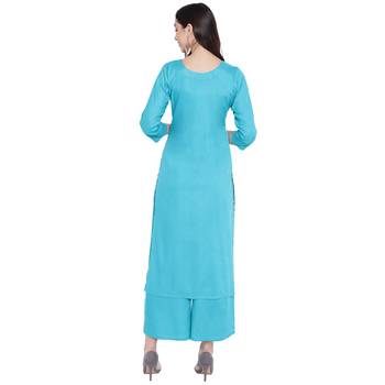 Turquoise printed rayon kurtas-and-kurtis 2