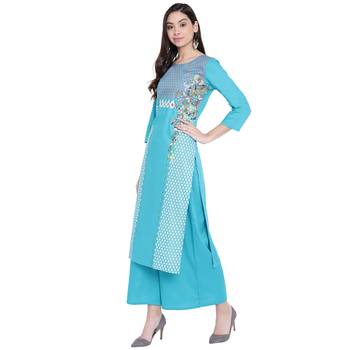 Turquoise printed rayon kurtas-and-kurtis 3