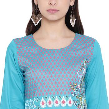 Turquoise printed rayon kurtas-and-kurtis 5