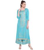 Turquoise printed rayon kurtas-and-kurtis