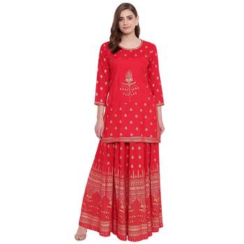 Red embroidered rayon kurtas-and-kurtis 1