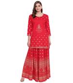 Red embroidered rayon kurtas-and-kurtis