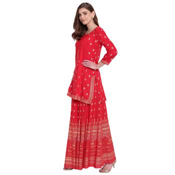 Red embroidered rayon kurtas-and-kurtis 3