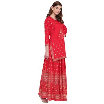 Red embroidered rayon kurtas-and-kurtis 4
