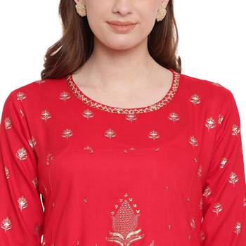 Red embroidered rayon kurtas-and-kurtis 5