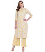 Beige printed rayon kurtas-and-kurtis