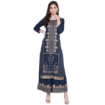 Navy-blue printed rayon kurtas-and-kurtis 1