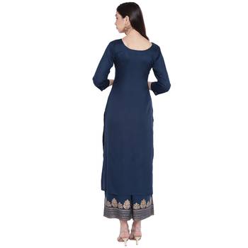 Navy-blue printed rayon kurtas-and-kurtis 2