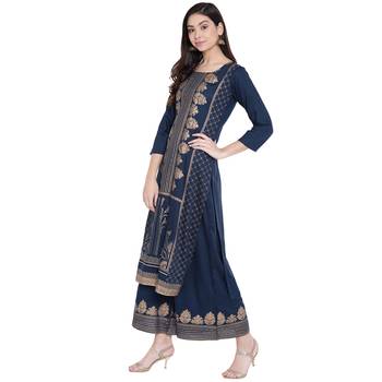 Navy-blue printed rayon kurtas-and-kurtis 4