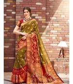 green woven silk blend saree with blouse
